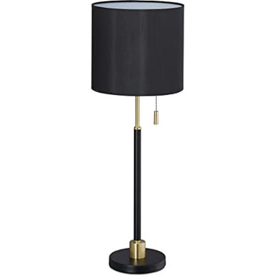 Relaxdays Candeeiro de mesa, interruptor de corrente, luz de mesa de cabeceira elegante, ecrã de tecido, E27, 69 x 24 cm, preto e dourado Relaxdays Candeeiro de mesa, interruptor de corrente, luz de mesa de cabeceira elegante, ecrã de tecido, E27, 69 x 24 cm, preto e dourado