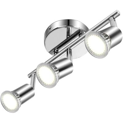 Aigostar Candeeiro de teto LED holofotes, lâmpada com focos GU10 3 luzes para ângulo ajustável e rotativo para interior holofotes de teto orientáveis para quarto cozinha (sem lâmpadas) Aigostar Candeeiro de teto LED holofotes, lâmpada com focos GU10 3 luzes para ângulo ajustável e rotativo para interior holofotes de teto orientáveis para quarto cozinha (sem lâmpadas)