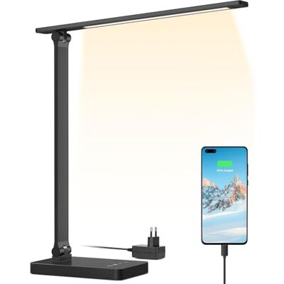 Lepro Candeeiro de secretária LED, Flexo LED de secretária 15W, Candeeiro de mesa com porta de carregamento USB, 655LM 3 cores e 5 níveis de brilho ajustáveis, Luz de mesa para cuidar dos olhos para Lepro Candeeiro de secretária LED, Flexo LED de secretária 15W, Candeeiro de mesa com porta de carregamento USB, 655LM 3 cores e 5 níveis de brilho ajustáveis, Luz de mesa para cuidar dos olhos para