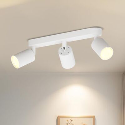 LVWIT Foco de teto LED branco, 3 holofotes, orientável, GU10, candeeiro de teto moderno, para cozinha, sala de estar, quarto (sem lâmpadas) LVWIT Foco de teto LED branco, 3 holofotes, orientável, GU10, candeeiro de teto moderno, para cozinha, sala de estar, quarto (sem lâmpadas)