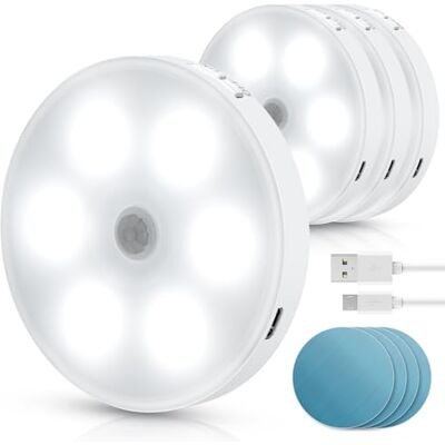 Aigostar 4 peças 6500 K luz noturna magnética LED com sensor de movimento, luz de armário autocolante USB recarregável, 0,5 W luz noturna para quarto, corredor, cozinha, escadas Aigostar 4 peças 6500 K luz noturna magnética LED com sensor de movimento, luz de armário autocolante USB recarregável, 0,5 W luz noturna para quarto, corredor, cozinha, escadas