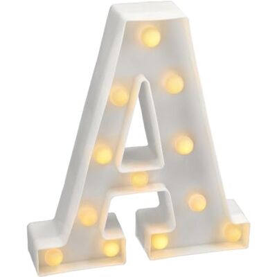 Jandei Letras LED Iluminadas, Letra A com Luz Branca Quente, Luzes LED para Decoração e Ambiente, Luz Noturna para Casamentos, Aniversários, Vitrines, Números e Letras com Luzes (Funcionam com Jandei Letras LED Iluminadas, Letra A com Luz Branca Quente, Luzes LED para Decoração e Ambiente, Luz Noturna para Casamentos, Aniversários, Vitrines, Números e Letras com Luzes (Funcionam com
