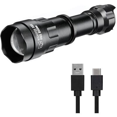 Nightfox Lanterna XB5 Pro Comprimento de onda de 850nm Luz invisível para usar apenas com dispositivos de visão noturna Bateria recarregável por USB incluída Foco ajustável Regulável Nightfox Lanterna XB5 Pro Comprimento de onda de 850nm Luz invisível para usar apenas com dispositivos de visão noturna Bateria recarregável por USB incluída Foco ajustável Regulável