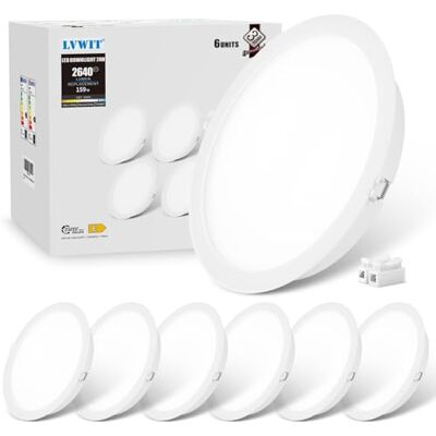 LVWIT × 6 LED Encastrável no Teto, Candeeiro de Teto Circular Ultra Plano de 24W, Foco Branco Frio de 6500K, Ideal Para Casas de Banho, Cozinhas e Corredores, 2640 Lúmenes, Ø223mm, Não Regulável. LVWIT × 6 LED Encastrável no Teto, Candeeiro de Teto Circular Ultra Plano de 24W, Foco Branco Frio de 6500K, Ideal Para Casas de Banho, Cozinhas e Corredores, 2640 Lúmenes, Ø223mm, Não Regulável.