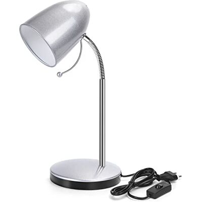 Aigostar Candeeiro de mesa retro E27, lençol de mesa de metal vintage sem lâmpada, candeeiro de mesa com pescoço flexível, máximo 240 V, cabo de 153 cm, prateado Aigostar Candeeiro de mesa retro E27, lençol de mesa de metal vintage sem lâmpada, candeeiro de mesa com pescoço flexível, máximo 240 V, cabo de 153 cm, prateado