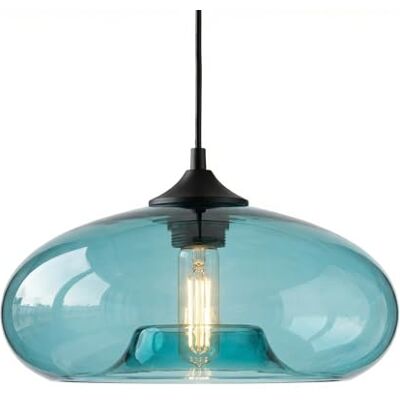 HJXDtech Candeeiro suspenso de teto com tela de vidro de 28 cm, monoluz candeeiro de lustre industrial vintage Loft E27 para cozinha, sala de jantar e sala de estar (azul) HJXDtech Candeeiro suspenso de teto com tela de vidro de 28 cm, monoluz candeeiro de lustre industrial vintage Loft E27 para cozinha, sala de jantar e sala de estar (azul)