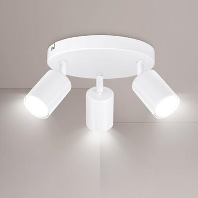 Ketom GU10 Candeeiro de teto com 3 focos, focos de teto orientáveis, branco apliques de teto interior, focos modernos para o teto base redonda para sala, quarto, cozinha, sala de jantar, sem lâmpada Ketom GU10 Candeeiro de teto com 3 focos, focos de teto orientáveis, branco apliques de teto interior, focos modernos para o teto base redonda para sala, quarto, cozinha, sala de jantar, sem lâmpada