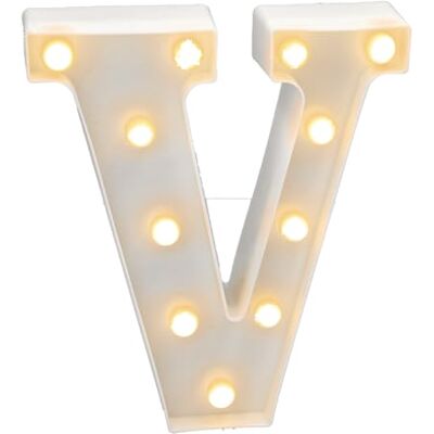 Jandei Letras LED Iluminadas, Letra V com Luz Branca Quente, Luzes LED para Decoração e Ambiente, Luz Noturna para Casamentos, Aniversários, Vitrines, Números e Letras com Luzes (Funcionam com Jandei Letras LED Iluminadas, Letra V com Luz Branca Quente, Luzes LED para Decoração e Ambiente, Luz Noturna para Casamentos, Aniversários, Vitrines, Números e Letras com Luzes (Funcionam com