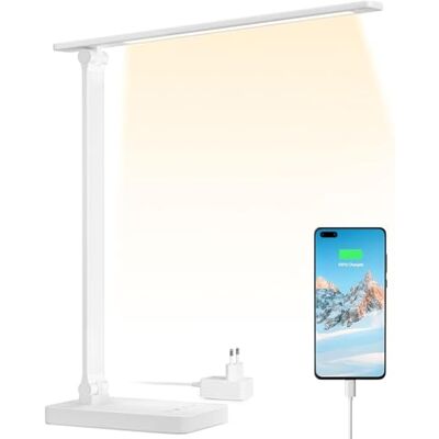 Lepro Candeeiro de secretária LED, Flexo LED de secretária 15W, Candeeiro de mesa com porta de carregamento USB, 655LM 3 cores e 5 níveis de brilho ajustáveis, luz de mesa para cuidar dos olhos para Lepro Candeeiro de secretária LED, Flexo LED de secretária 15W, Candeeiro de mesa com porta de carregamento USB, 655LM 3 cores e 5 níveis de brilho ajustáveis, luz de mesa para cuidar dos olhos para