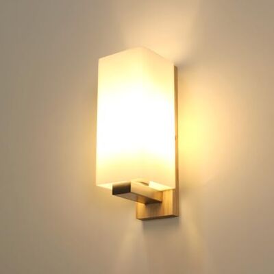 DELIPOP Aplique parede interior, candeeiro de parede interior de madeira E27, luz de parede simples com ecrã de vidro para quarto corredor escada sala de estar (lâmpada não incluída) DELIPOP Aplique parede interior, candeeiro de parede interior de madeira E27, luz de parede simples com ecrã de vidro para quarto corredor escada sala de estar (lâmpada não incluída)