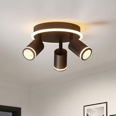 LVWIT Candeeiro de teto com 3 focos giratórios, candeeiro de teto redondo para quarto, candeeiros de teto GU10, holofotes LED interior preto, candeeiros de teto para sala de estar, cozinha, casa de banho (sem lâmpada) LVWIT Candeeiro de teto com 3 focos giratórios, candeeiro de teto redondo para quarto, candeeiros de teto GU10, holofotes LED interior preto, candeeiros de teto para sala de estar, cozinha, casa de banho (sem lâmpada)