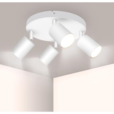 Ketom Candeeiro de teto redondo com 4 holofotes, GU10 holofotes de teto orientáveis, branco apliques teto modernas, holofotes para o teto para sala de estar, quarto, cozinha, sala de jantar, sem Ketom Candeeiro de teto redondo com 4 holofotes, GU10 holofotes de teto orientáveis, branco apliques teto modernas, holofotes para o teto para sala de estar, quarto, cozinha, sala de jantar, sem
