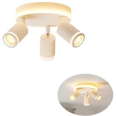 LVWIT Candeeiro de teto LED rotativo com 3 focos LED GU10 Orbicular de metal branco, holofotes de teto para candeeiro de teto para quartos, salas e cozinhas, sem lâmpadas. LVWIT Candeeiro de teto LED rotativo com 3 focos LED GU10 Orbicular de metal branco, holofotes de teto para candeeiro de teto para quartos, salas e cozinhas, sem lâmpadas.