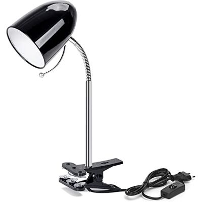 Aigostar Candeeiro de secretária com grampo, flexível retro para leitura, luz ajustável com clipe, cabo de 153 cm com tomada, sem lâmpada, preto Aigostar Candeeiro de secretária com grampo, flexível retro para leitura, luz ajustável com clipe, cabo de 153 cm com tomada, sem lâmpada, preto