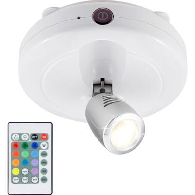 HONWELL Foco LED sem fios que muda de 12 cores para bateria com controlo remoto, luz de acento de parede com cabeça de lâmpada ajustável para exibição de armário, pintura, ilustrações HONWELL Foco LED sem fios que muda de 12 cores para bateria com controlo remoto, luz de acento de parede com cabeça de lâmpada ajustável para exibição de armário, pintura, ilustrações