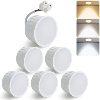 HCFEI Módulo LED ultra plano ø50 x 24 mm para focos embutidos, 5 W 450 lm 110 ° 230 V, luz branca quente, natural ou fria, substitui GU10 MR16, sem cintilação, IP44 resistente à água (embalagem de 6 unidades HCFEI Módulo LED ultra plano ø50 x 24 mm para focos embutidos, 5 W 450 lm 110 ° 230 V, luz branca quente, natural ou fria, substitui GU10 MR16, sem cintilação, IP44 resistente à água (embalagem de 6 unidades
