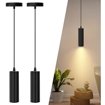 Aigostar Candeeiro de teto preto moderno GU10, candeeiro suspenso cilíndrico de 20 cm, candeeiro suspenso de teto foco metal tubo. Pack de 2 unidades (não inclui lâmpada) Aigostar Candeeiro de teto preto moderno GU10, candeeiro suspenso cilíndrico de 20 cm, candeeiro suspenso de teto foco metal tubo. Pack de 2 unidades (não inclui lâmpada)