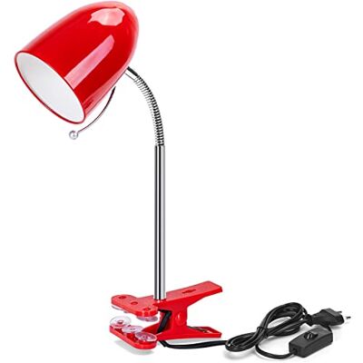 Aigostar Candeeiro de secretária com grampo, flexo retro para leitura Luz ajustável com clipe, cabo de 153 cm com ficha, sem lâmpada, vermelho Aigostar Candeeiro de secretária com grampo, flexo retro para leitura Luz ajustável com clipe, cabo de 153 cm com ficha, sem lâmpada, vermelho