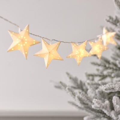 Lights4fun Guirlanda de luzes com 10 estrelas de papel branco com LED branco quente a pilhas e temporizador decoração natalícia de interiores Lights4fun Guirlanda de luzes com 10 estrelas de papel branco com LED branco quente a pilhas e temporizador decoração natalícia de interiores