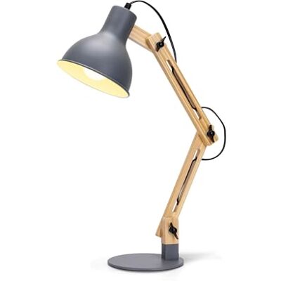Aigostar Candeeiro de secretária retro com braço articulado giratório, candeeiro de secretária vintage E27, candeeiro de mesa ajustável de madeira para escritório, sala, estúdio e quarto Cinza Aigostar Candeeiro de secretária retro com braço articulado giratório, candeeiro de secretária vintage E27, candeeiro de mesa ajustável de madeira para escritório, sala, estúdio e quarto Cinza