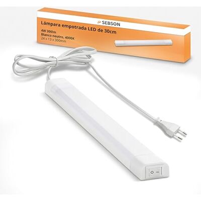 SEBSON ® LED baixo móvel 30 cm, tiras de luz com tomada e interruptor, branco neutro 4000 K, 4 W equivale a 25 W, 300 lúmen, 230 V, IP20, 24 x 13 x 300 mm SEBSON ® LED baixo móvel 30 cm, tiras de luz com tomada e interruptor, branco neutro 4000 K, 4 W equivale a 25 W, 300 lúmen, 230 V, IP20, 24 x 13 x 300 mm