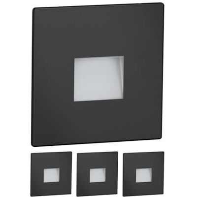 ledscom.de Luminária de escada/embutida de parede com 4 LED, modelo FOW, para interior e exterior, downlight, retangular, preto, 85 x 85 mm, branco quente ledscom.de Luminária de escada/embutida de parede com 4 LED, modelo FOW, para interior e exterior, downlight, retangular, preto, 85 x 85 mm, branco quente