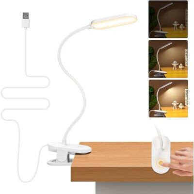 Aigostar Flexo LED Pinça com cabo, candeeiro de leitura para cama e cabeçalho, luz clipe de mesa USB, 3 modos 4000 K, braço de 360°, proteção ocular para leitura, estudos, crianças, branco Aigostar Flexo LED Pinça com cabo, candeeiro de leitura para cama e cabeçalho, luz clipe de mesa USB, 3 modos 4000 K, braço de 360°, proteção ocular para leitura, estudos, crianças, branco