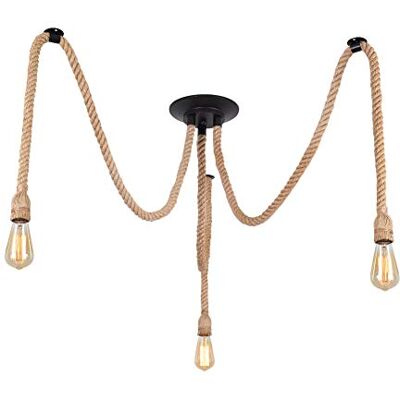 MAXDUYU Candeeiros suspensos industriais de corda de cânhamo, candeeiros de teto retro, 3 luzes candeeiro suspenso teto E27 para sala de jantar, sala de estar, quarto, varanda (lâmpada não incluída) MAXDUYU Candeeiros suspensos industriais de corda de cânhamo, candeeiros de teto retro, 3 luzes candeeiro suspenso teto E27 para sala de jantar, sala de estar, quarto, varanda (lâmpada não incluída)