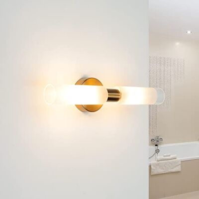 Licht-Erlebnisse Easylight Candeeiro de parede para espelho metal vidro latão 2 x G9 W: 22 cm candeeiro de parede para imagem de casa de banho candeeiro de parede para casa de banho IP20 Licht-Erlebnisse Easylight Candeeiro de parede para espelho metal vidro latão 2 x G9 W: 22 cm candeeiro de parede para imagem de casa de banho candeeiro de parede para casa de banho IP20
