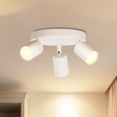 LVWIT Candeeiro de teto holofotes com 3 focos rotativos GU10, candeeiro de parede interior branco ajustável base circular, holofotes LED interior teto iluminação para quarto corredor cozinha (sem LVWIT Candeeiro de teto holofotes com 3 focos rotativos GU10, candeeiro de parede interior branco ajustável base circular, holofotes LED interior teto iluminação para quarto corredor cozinha (sem