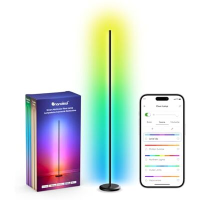 Nanoleaf Candeeiro de pé LED, 1700 lm RGBIC candeeiro de sala compatível com Alexa e Matter, sincronização musical, 16 milhões de cores DIY e 200 modos de cena para quarto, Gaming Room Nanoleaf Candeeiro de pé LED, 1700 lm RGBIC candeeiro de sala compatível com Alexa e Matter, sincronização musical, 16 milhões de cores DIY e 200 modos de cena para quarto, Gaming Room