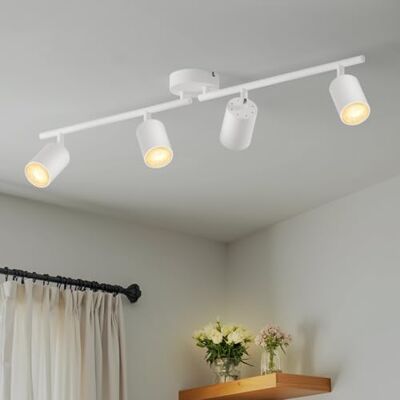 LVWIT Candeeiro de teto com 4 focos rotativos GU10, candeeiro de parede interior branco ajustáveis, iluminação para quarto corredor cozinha (sem lâmpadas) LVWIT Candeeiro de teto com 4 focos rotativos GU10, candeeiro de parede interior branco ajustáveis, iluminação para quarto corredor cozinha (sem lâmpadas)