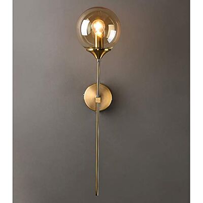 MZStech Aplique montado na parede industrial vintage, globo de vidro âmbar com candeeiro de parede dourado de braço longo, luz de parede dourada para a cabeceira (Âmbar) MZStech Aplique montado na parede industrial vintage, globo de vidro âmbar com candeeiro de parede dourado de braço longo, luz de parede dourada para a cabeceira (Âmbar)