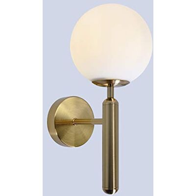 Artpad Nordic Modern Milky Glass Ball candeeiro de parede luz de cabeceira interior apliques de metal dourado com luz branca E14 lâmpada LED hall de entrada sala de jantar candeeiro de parede Artpad Nordic Modern Milky Glass Ball candeeiro de parede luz de cabeceira interior apliques de metal dourado com luz branca E14 lâmpada LED hall de entrada sala de jantar candeeiro de parede