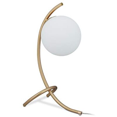 Relaxdays Candeeiro mesa mostrador, moldura curva, metal e vidro, E27, luz de mesa de cabeceira, sala de estar e quarto, dourado e branco Relaxdays Candeeiro mesa mostrador, moldura curva, metal e vidro, E27, luz de mesa de cabeceira, sala de estar e quarto, dourado e branco
