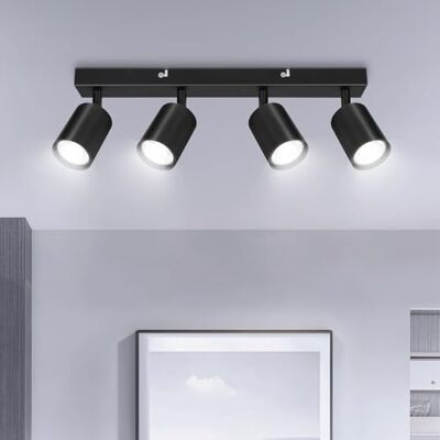 Ketom Candeeiro de teto holofotes orientáveis teto preto, GU10 candeeiro de teto com 4 holofotes, holofotes ajustáveis e giratórios, holofotes de teto LED para sala de estar, cozinha, quarto, sem Ketom Candeeiro de teto holofotes orientáveis teto preto, GU10 candeeiro de teto com 4 holofotes, holofotes ajustáveis e giratórios, holofotes de teto LED para sala de estar, cozinha, quarto, sem