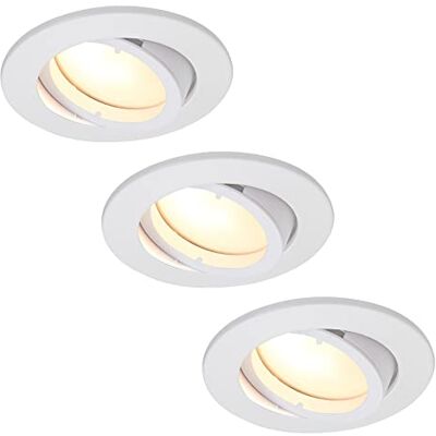 HCFEI Conjunto de 3 focos LED embutidos, reguláveis, branco, orientáveis, 3 W, plano, 230 V, foco embutido, orifício de 68 75 mm (branco quente 3000 K) HCFEI Conjunto de 3 focos LED embutidos, reguláveis, branco, orientáveis, 3 W, plano, 230 V, foco embutido, orifício de 68 75 mm (branco quente 3000 K)