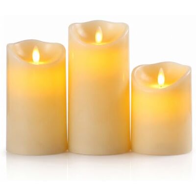 SALCAR Conjunto de 3 velas LED, sem chama, luz quente com bateria, luz LED intermitente, 15 cm, 12,5 cm, 10 cm de altura, velas decorativas LED para jantares, aniversários, festas SALCAR Conjunto de 3 velas LED, sem chama, luz quente com bateria, luz LED intermitente, 15 cm, 12,5 cm, 10 cm de altura, velas decorativas LED para jantares, aniversários, festas