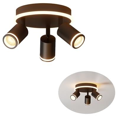 LVWIT Candeeiro de teto LED rotativo com 3 focos LED GU10 Orbicular de metal preto, holofotes de teto para candeeiro de teto para quartos, salas e cozinhas, sem lâmpadas. LVWIT Candeeiro de teto LED rotativo com 3 focos LED GU10 Orbicular de metal preto, holofotes de teto para candeeiro de teto para quartos, salas e cozinhas, sem lâmpadas.