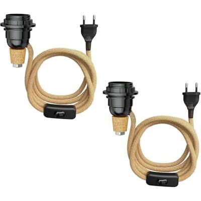 ledscom.de 2 candeeiros de mesa candeeiro de cortiça FLAKO com interruptor e cabo têxtil, cânhamo, bege natural, 1 x E27 máx. 60 W, sem garrafa, sem lâmpada ledscom.de 2 candeeiros de mesa candeeiro de cortiça FLAKO com interruptor e cabo têxtil, cânhamo, bege natural, 1 x E27 máx. 60 W, sem garrafa, sem lâmpada