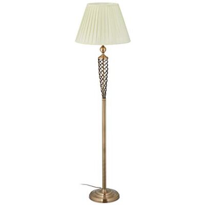 Relaxdays Candeeiro de pé estilo antigo, pantalla de tecido, base metálica decorativa, rosca E27, 157 x 42 cm, latão e branco Relaxdays Candeeiro de pé estilo antigo, pantalla de tecido, base metálica decorativa, rosca E27, 157 x 42 cm, latão e branco
