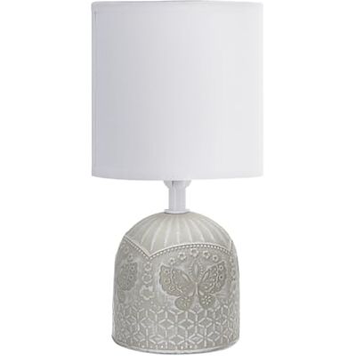 Aigostar Candeeiros de mesa de cabeceira, candeeiro de mesa E14, gravação de borboletas, tela de tecido branco, candeeiro de secretária design clássico vintage para quarto, estúdio, L13 x H26 cm Aigostar Candeeiros de mesa de cabeceira, candeeiro de mesa E14, gravação de borboletas, tela de tecido branco, candeeiro de secretária design clássico vintage para quarto, estúdio, L13 x H26 cm