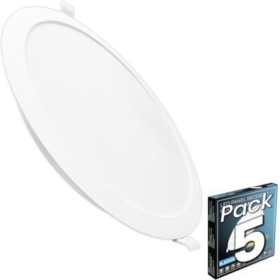 LED ATOMANT Pack de 5 painéis LED redondos, 220mm, 18W, cor branco frio (6500K), corte 190-205mm, 1650 lúmenes, driver integrado, para teto de cozinha e banheiro LED ATOMANT Pack de 5 painéis LED redondos, 220mm, 18W, cor branco frio (6500K), corte 190-205mm, 1650 lúmenes, driver integrado, para teto de cozinha e banheiro