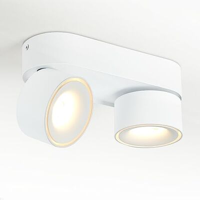 Budbuddy 2 x 12 W Candeeiro de teto LED com 2 focos orientáveis holofotes para teto moderno com focos regulável superfície luz de teto branca para interior corredor sala de estar lojas etc, 3000 K Budbuddy 2 x 12 W Candeeiro de teto LED com 2 focos orientáveis holofotes para teto moderno com focos regulável superfície luz de teto branca para interior corredor sala de estar lojas etc, 3000 K