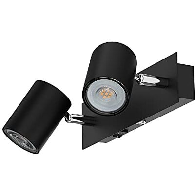 ledscom.de Spot de parede WAIKA, de duas luzes, com interruptor, preto mate, incl. lâmpadas LED GU10 cada 510lm branco quente ledscom.de Spot de parede WAIKA, de duas luzes, com interruptor, preto mate, incl. lâmpadas LED GU10 cada 510lm branco quente