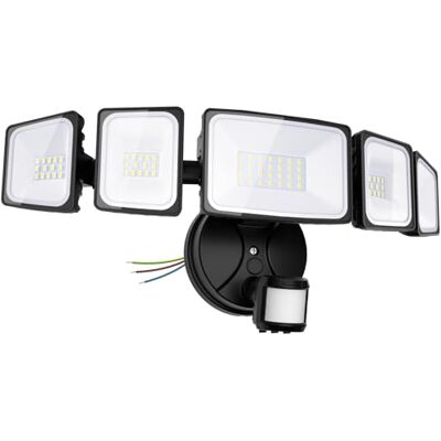 Onforu 5 cabeças 55 W LED Foco com detetor de movimento ao ar livre, ângulo de luz ao ar livre de 360 °, 4500 LM LED Floodlight, 6500 K LED Spotlight, IP65 impermeável Floodlight para garagem Onforu 5 cabeças 55 W LED Foco com detetor de movimento ao ar livre, ângulo de luz ao ar livre de 360 °, 4500 LM LED Floodlight, 6500 K LED Spotlight, IP65 impermeável Floodlight para garagem