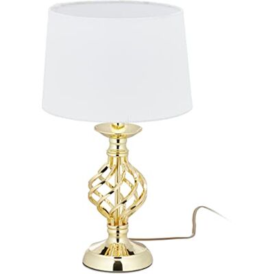 Relaxdays Candeeiro de mesa tátil, luz de mesa de cabeceira moderna, 3 níveis de intensidade, 43,5 x 25 cm, rosca E14, dourado e branco Relaxdays Candeeiro de mesa tátil, luz de mesa de cabeceira moderna, 3 níveis de intensidade, 43,5 x 25 cm, rosca E14, dourado e branco