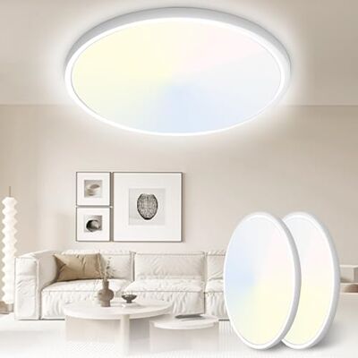 Yexati Pack de 2 Plafões LED de Teto 24W 3200LM, IP54 Candeeiro de Teto 6000K/4000K/3000K Fino Plafão Luz LED Redondo Painel Lâmpada para Casa de Banho Quarto Cozinha Sala Sala de Jantar Corredor Ø300 Yexati Pack de 2 Plafões LED de Teto 24W 3200LM, IP54 Candeeiro de Teto 6000K/4000K/3000K Fino Plafão Luz LED Redondo Painel Lâmpada para Casa de Banho Quarto Cozinha Sala Sala de Jantar Corredor Ø300