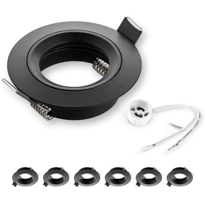 SEBSON Foco recarregável de teto com tampa GU10, Downlight alumínio Ø 80 mm, moldura para focos LED ou halogénio 230 V, diâmetro orifício 65 mm, conjunto de 6 SEBSON Foco recarregável de teto com tampa GU10, Downlight alumínio Ø 80 mm, moldura para focos LED ou halogénio 230 V, diâmetro orifício 65 mm, conjunto de 6