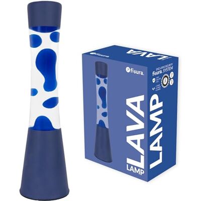 Fisura Candeeiro de lava azul. Base e lava azul com líquido transparente. Candeeiro com efeito relaxante. Com lâmpada de substituição. 11 cm x 11 cm x 39,5 cm. Fisura Candeeiro de lava azul. Base e lava azul com líquido transparente. Candeeiro com efeito relaxante. Com lâmpada de substituição. 11 cm x 11 cm x 39,5 cm.